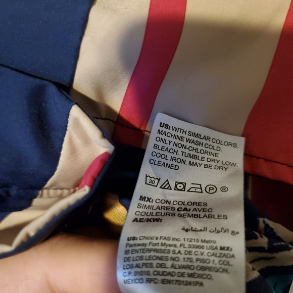 Chico’s Rain Jacket Navy Blue Pink Beige Stripes Coat, Petite Medium - Picture 9 of 11